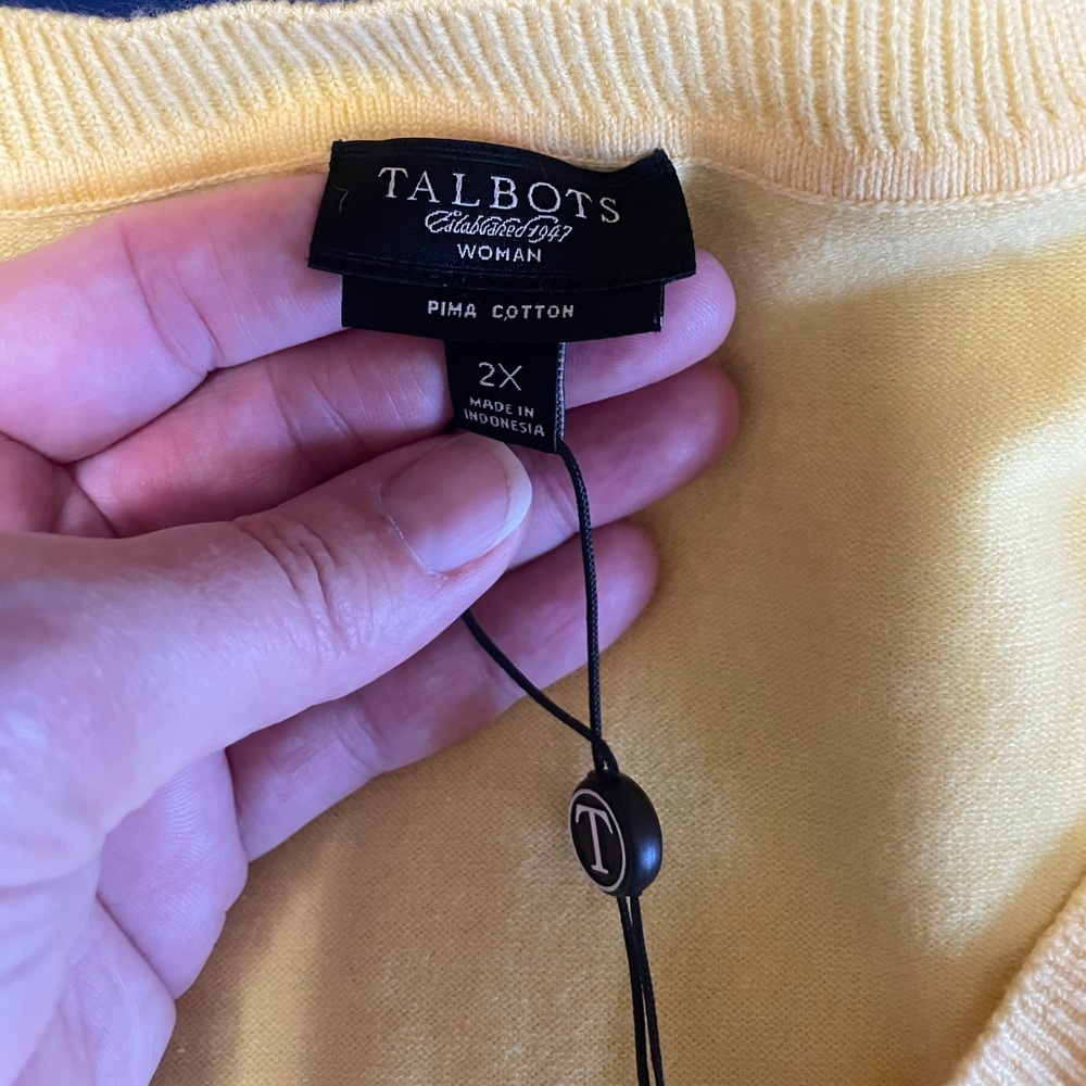 Talbots Sweater Vest Womens Yellow Pima Cotton Sleeveless Size 2X NWT - Picture 2 of 7